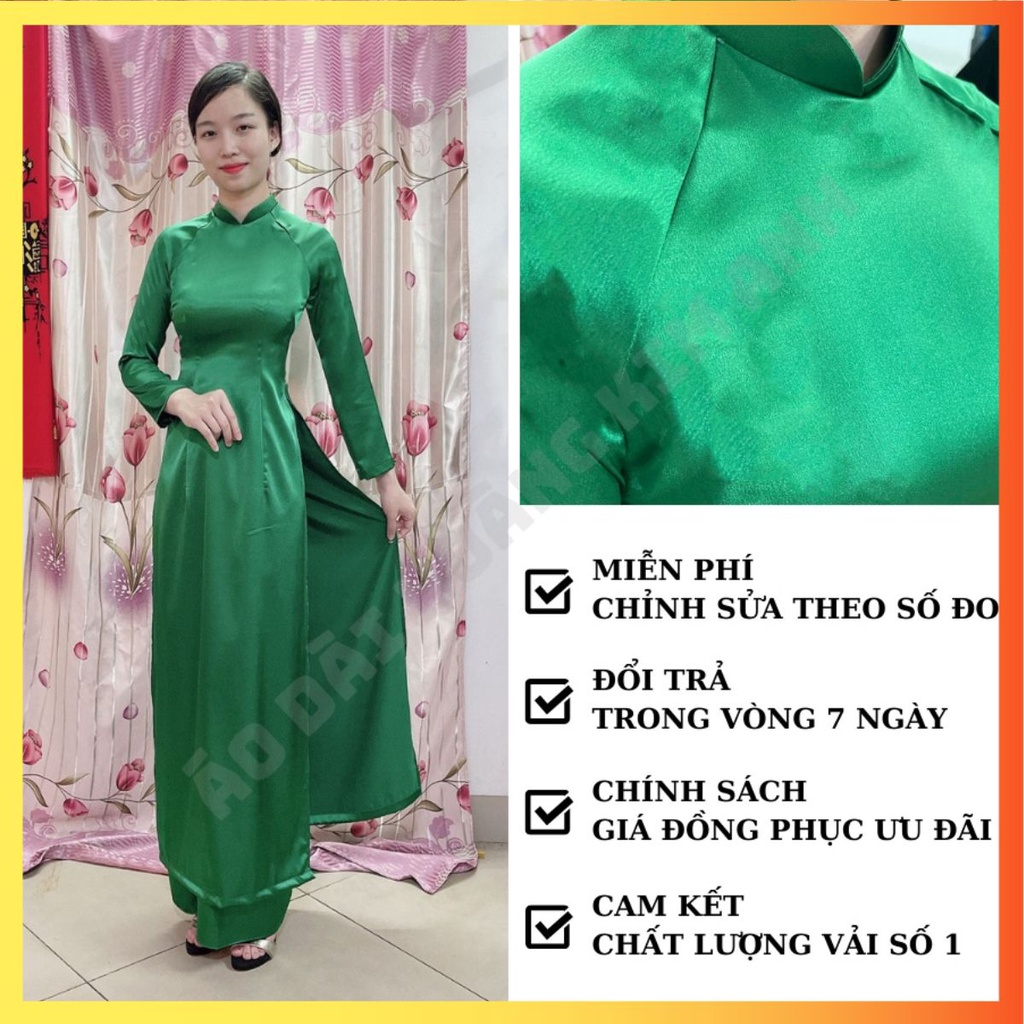ÁO DÀI TRUYỀN THỐNG PHI BÓNG MÀU XANH LÁ, ÁO DÀI MAY SẴN CÓ BIGSIZE ADT2TPBXL