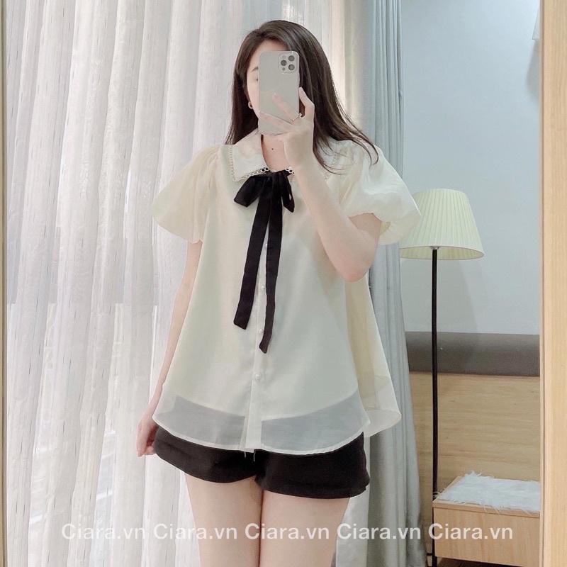 [217 ] Áo Tơ Tay Phồng 2 Lớp Kèm Nơ Siêu Xinh Có Ảnh Thật Kèm Video