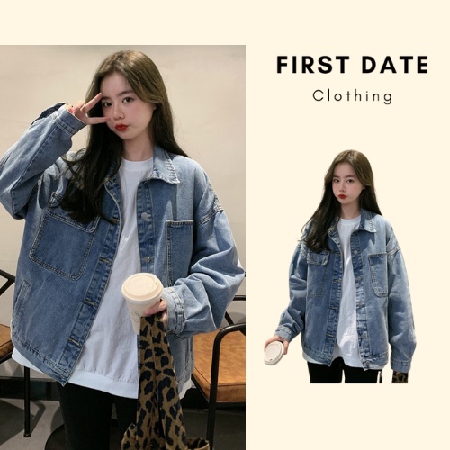 Áo khoác bò nữ Áo khoác denim jean dáng rộng trẻ trung đường phố dài retro