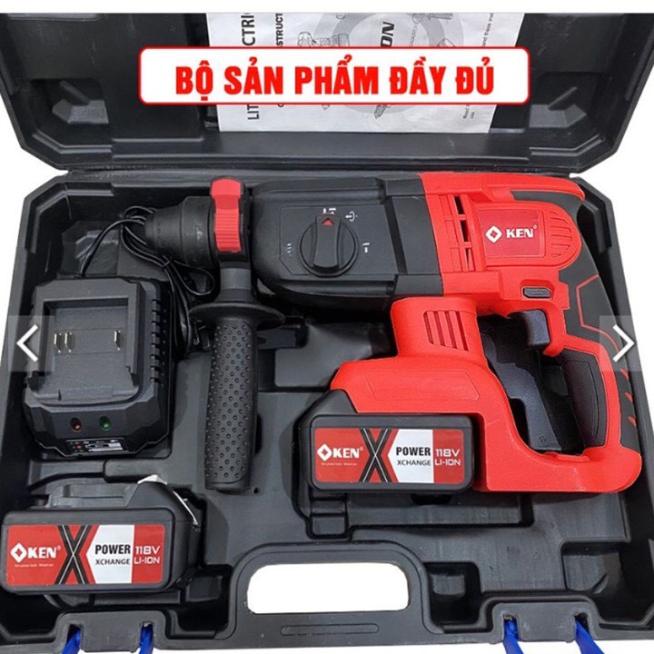 Máy khoan bê tông dùng pin, máy khoan tường không chổi than KEN 118V pin khủng 10cell máy siêu khỏe bảo hành 12 tháng