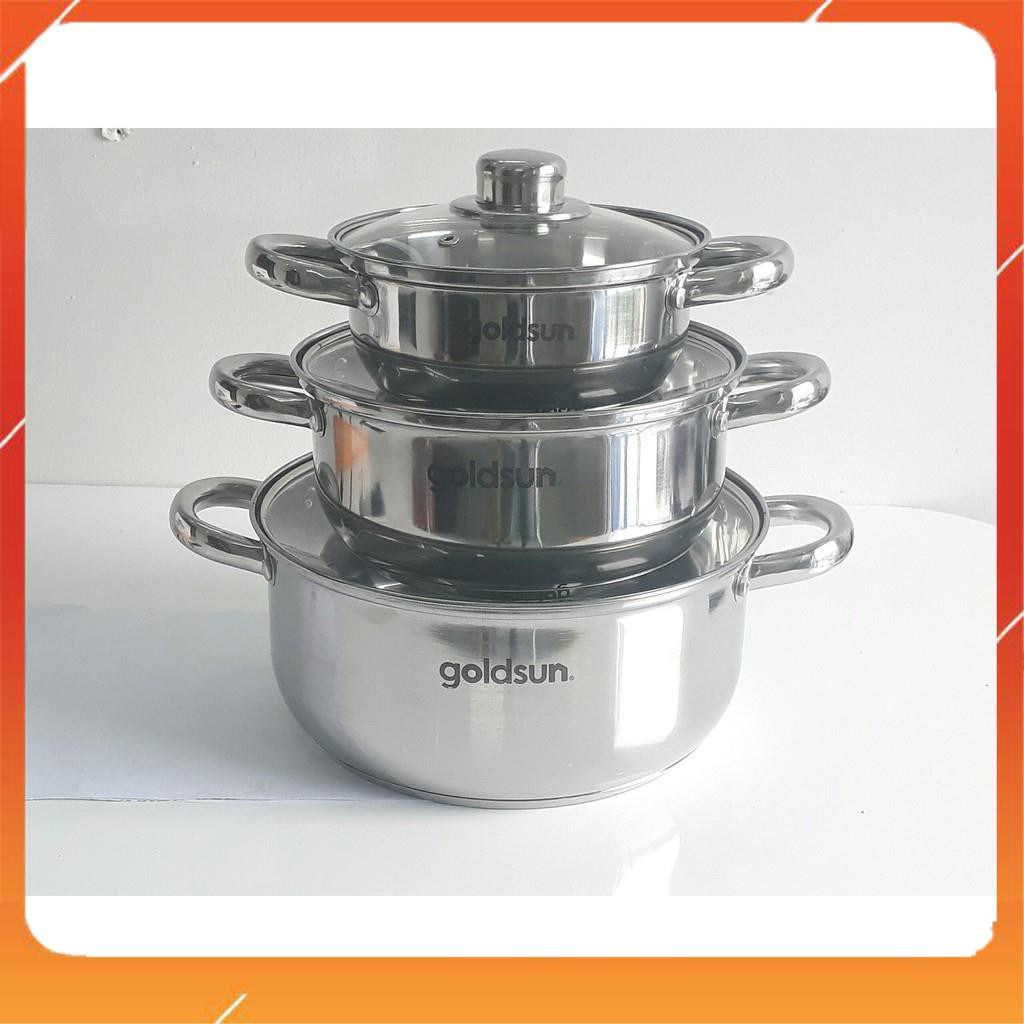 Bộ 3 nồi Inox Goldsun 3 đáy nắp kính GE33-3306SG