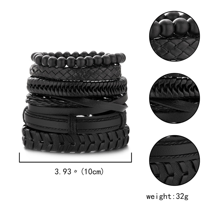 Vòng Đeo Tay Bằng Da Hình Mỏ Neo &amp;amp; 1 Bộ 3 / 4 Vòng Tay Chuỗi Hạt Phong Cách Vintage Cho Nam