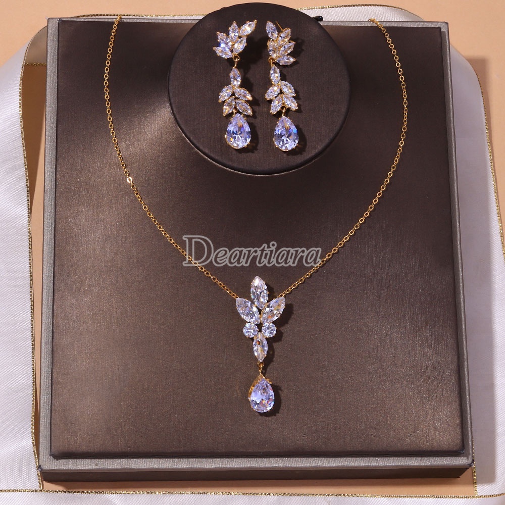 Bộ Vòng cổ Và Đôi Khuyên Tai Đính Đá Zircon Sang Trọng Cho Cô Dâu