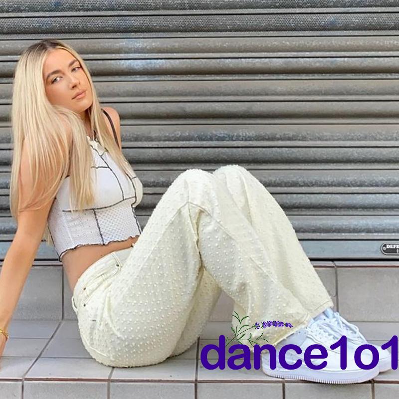 Quần Dài Lưng Cao Ống Rộng Phối Rách Cá Tính Cho Nữ