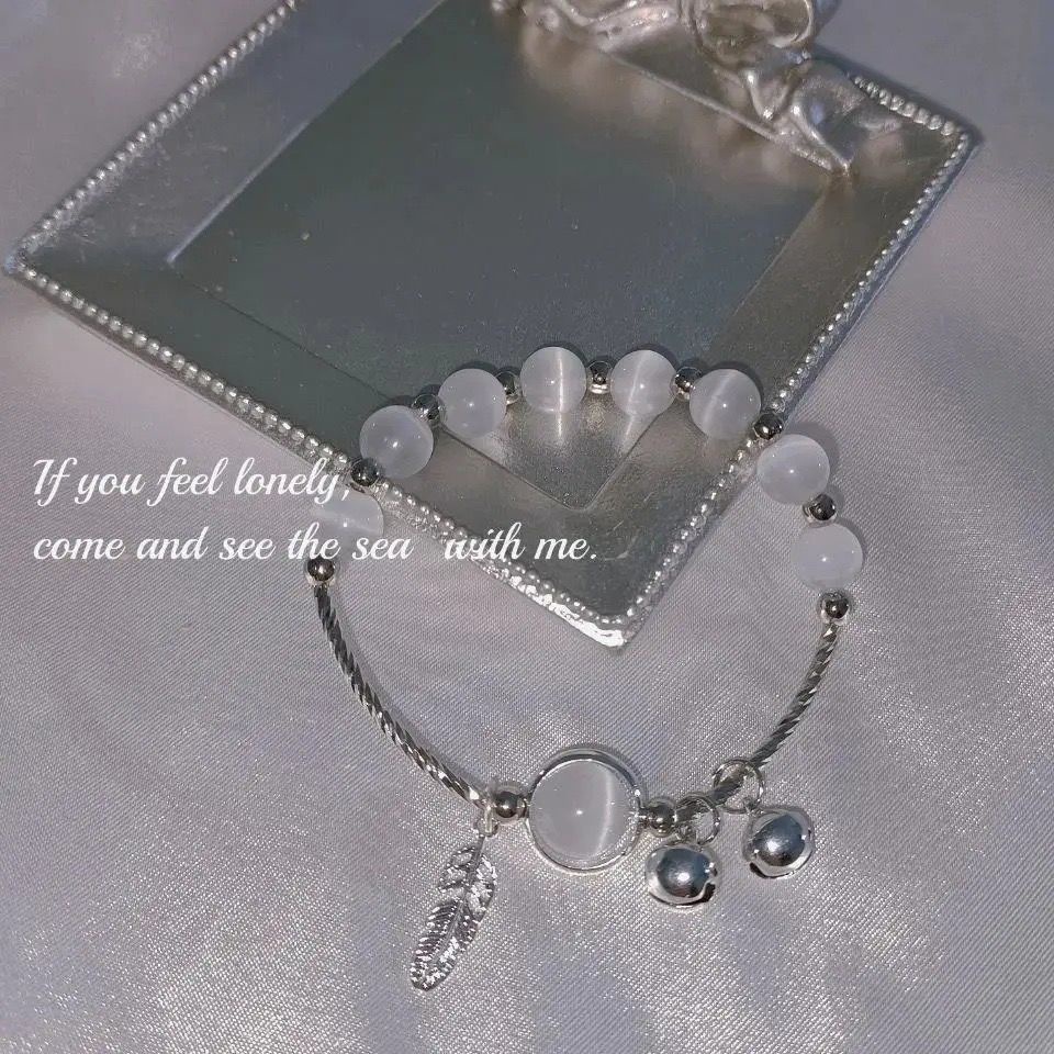 Tiktok 'S same ins Vòng Tay Cặp Đôi Bằng Đá Mắt Mèo Trái Tim Hầu Gái Đơn Giản