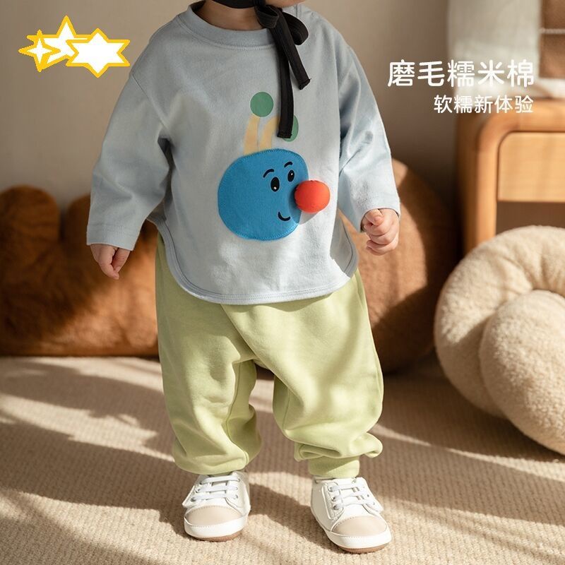 Quần Cotton Lót Nhung Họa Tiết Hoạt Hình Dễ Thương Thời Trang Thu Đông Cho Bé