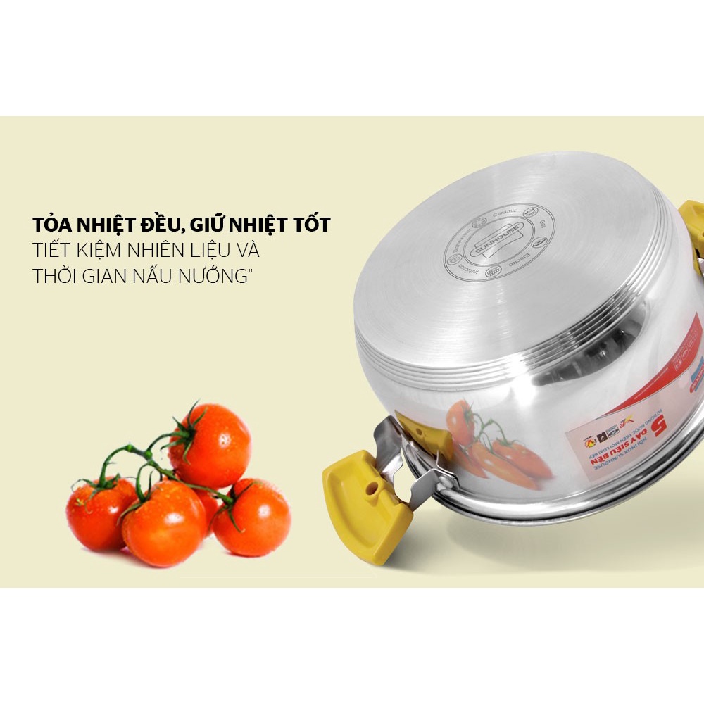 Bộ nồi inox 5 đáy Sunhouse SH787, Chất liệu inox cao cấp không bị oxy hoá, Sử dụng trên mọi loại bếp