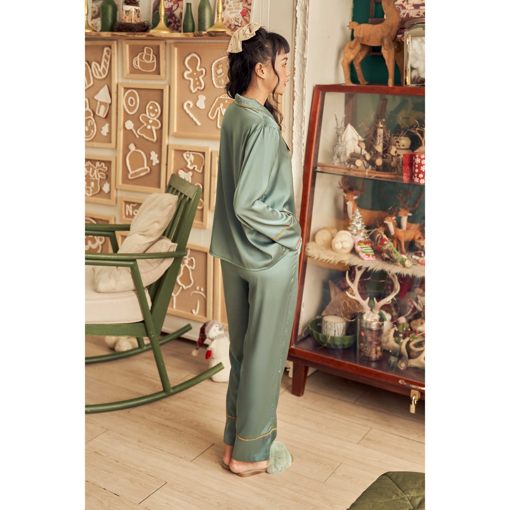 VIBES Đồ bộ Pijama dài tay Lụa trơn cao cấp Bean Long Sleeve Py Set