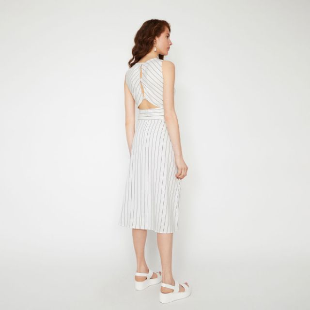 Đầm linen WareHouse Stripe V Neck Midi Dress