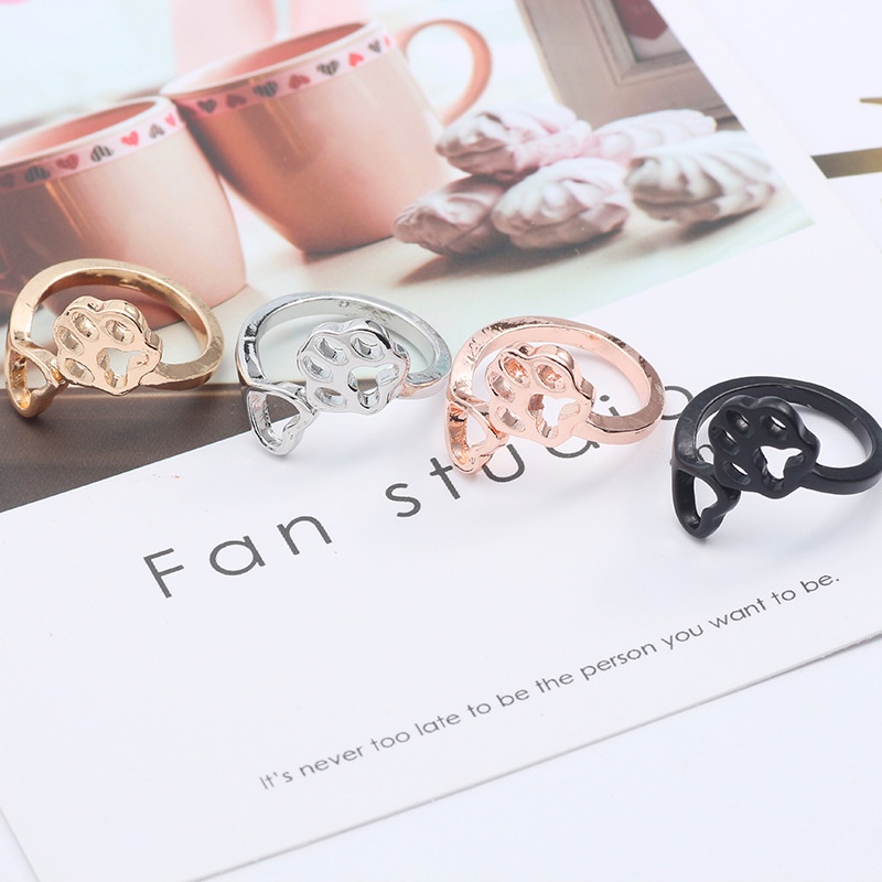 Nhẫn freesize thép titan mạ vàng bạc đen unisex nam nữ hình thú cưng chó mèo