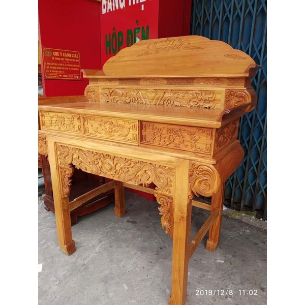 Bàn Thờ Bàn Cúng 2 Tầng Tai Cuốn gỗ GÕ ĐỎ 100% 127cm giá 10tr500 Call/Zalo: 0976696567