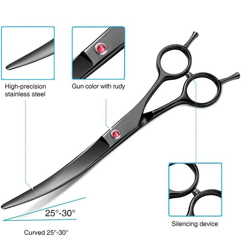 7.5 inch  Kéo Cắt Tóc Tỉa Lông Cho Thú Cưng Tiện Dụng,Bộ Kéo Cắt tỉa lông chó bằng thép không gỉ mạ titan nhập khẩu từ Nhật Bản
