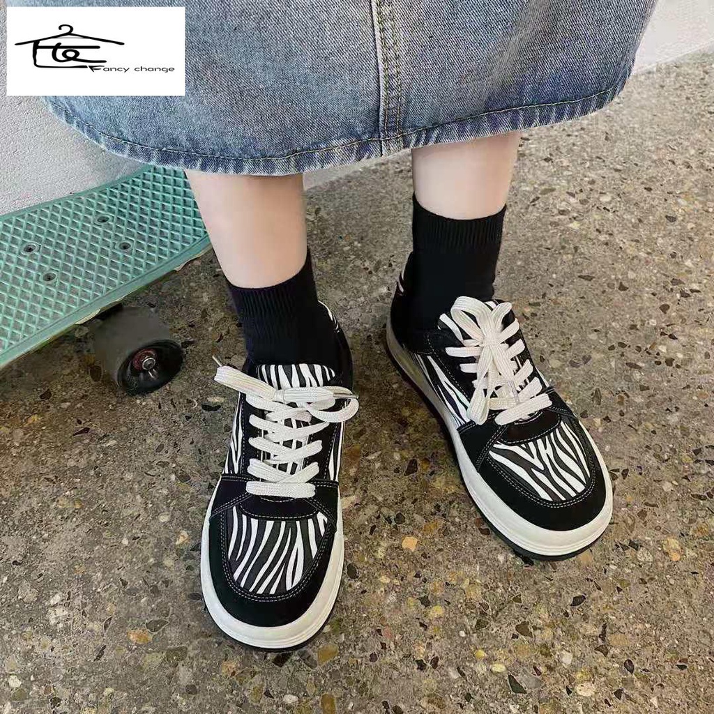 Giày Thể Thao Đen In Họa Tiết Ngựa Vằn Phong Cách Hàn Quốc Dễ Phối Đồ Thời Trang 2020 Cho Nữ