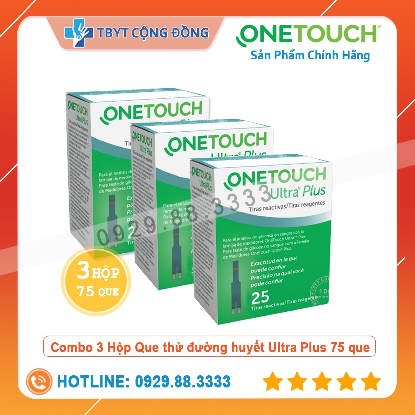 Que Thử Đường Huyết One Touch Ultra Plus Flex Hộp 25 Que, combo 75 que