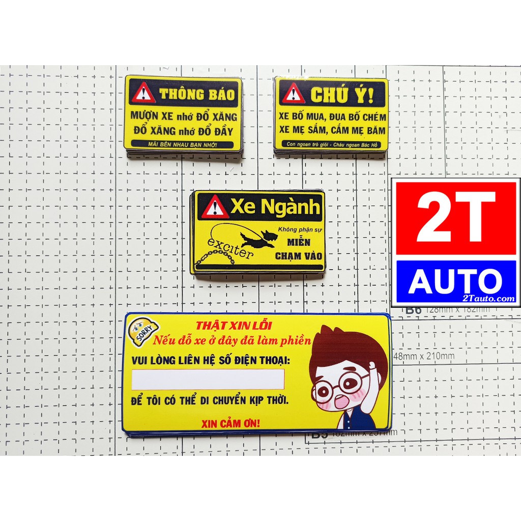 Bộ 3 Tem cảnh báo, logo cảnh báo dán xe máy ô tô, sticker ngộ nghĩnh cảnh báo chú ý mượn xe