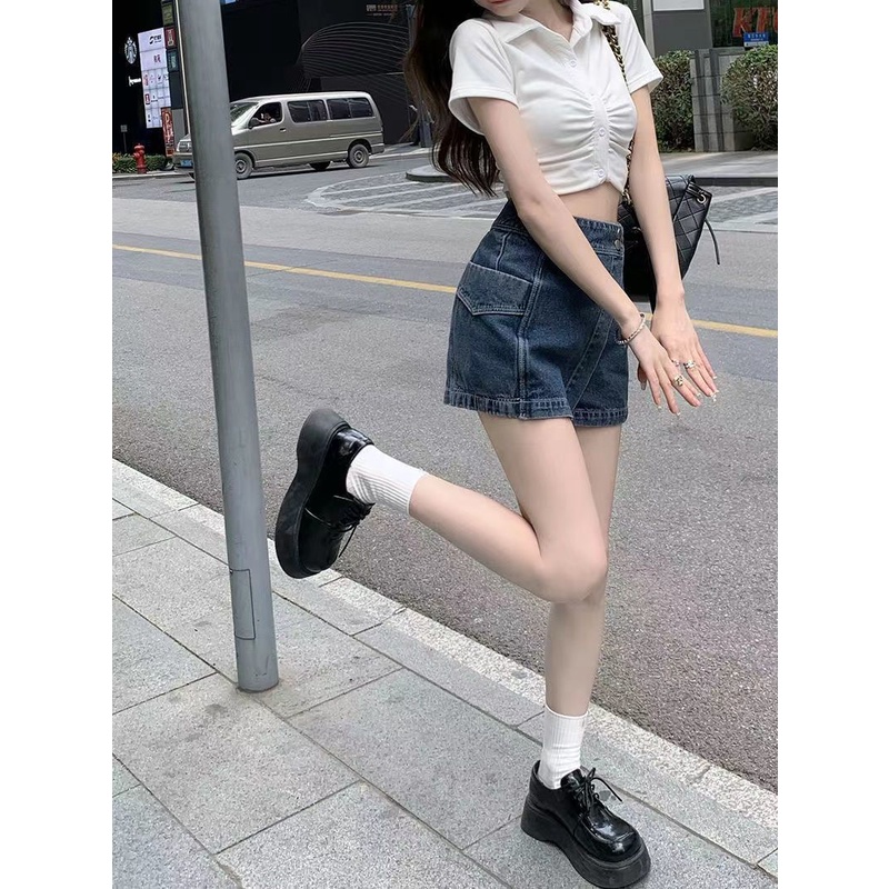 Quần Short Jeans Lưng Cao Dáng Chữ A Thời Trang Mùa Hè Cho Nữ