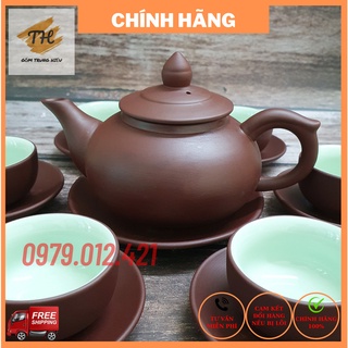 Bộ ấm chén tử sa Bát Tràng chóp nâu