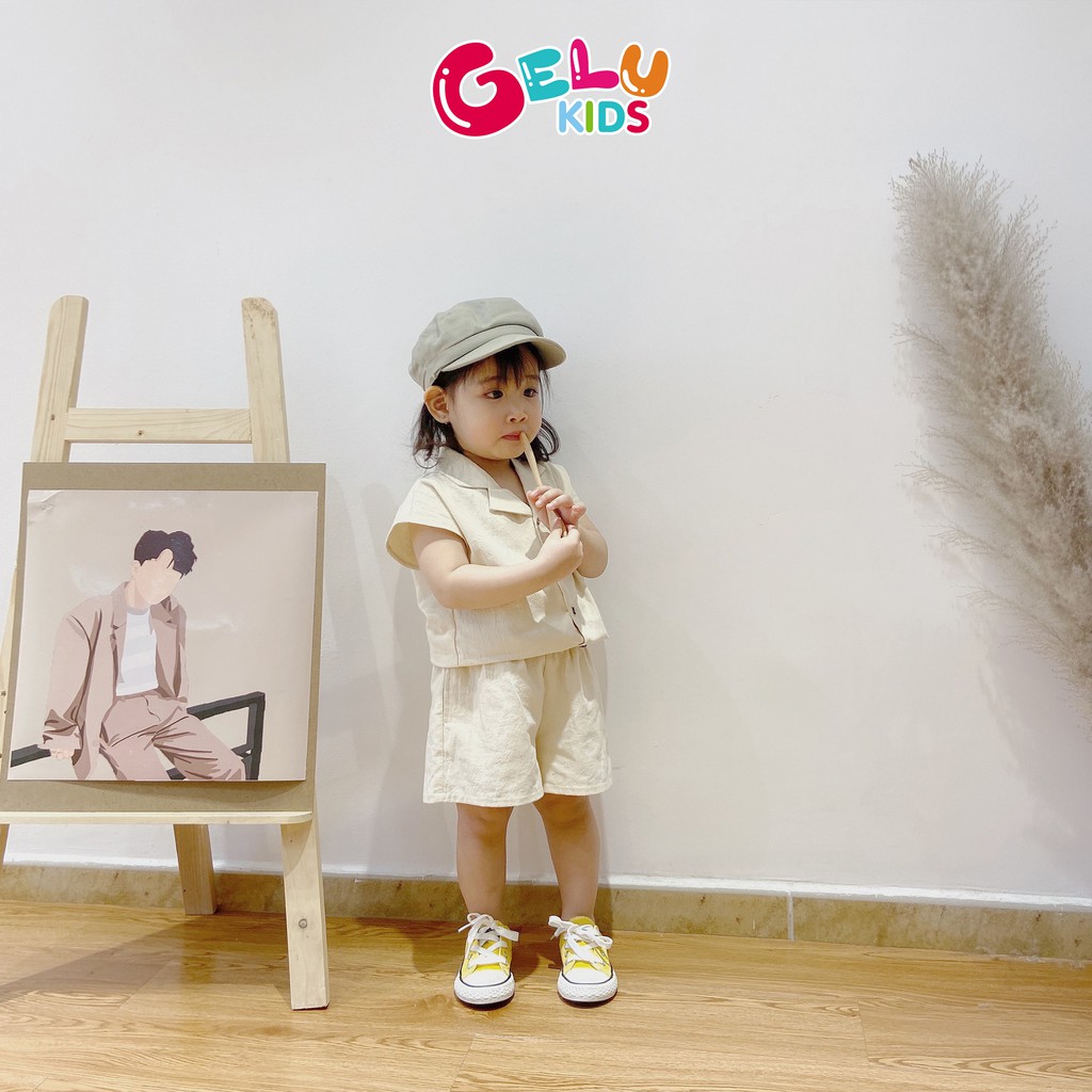 Quần áo cho bé, Set sơ mi kiểu cổ vest mix quần đùi GELU KIDS phong cách Hàn Quốc chất liệu thô mềm - SBU001 S