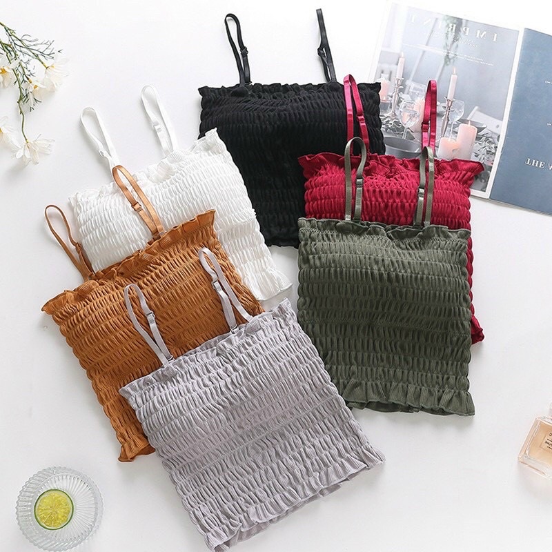 (Mới về) Áo 2 dây gân tăm nhún chun cực xinh cho mùa hè năng động C6854