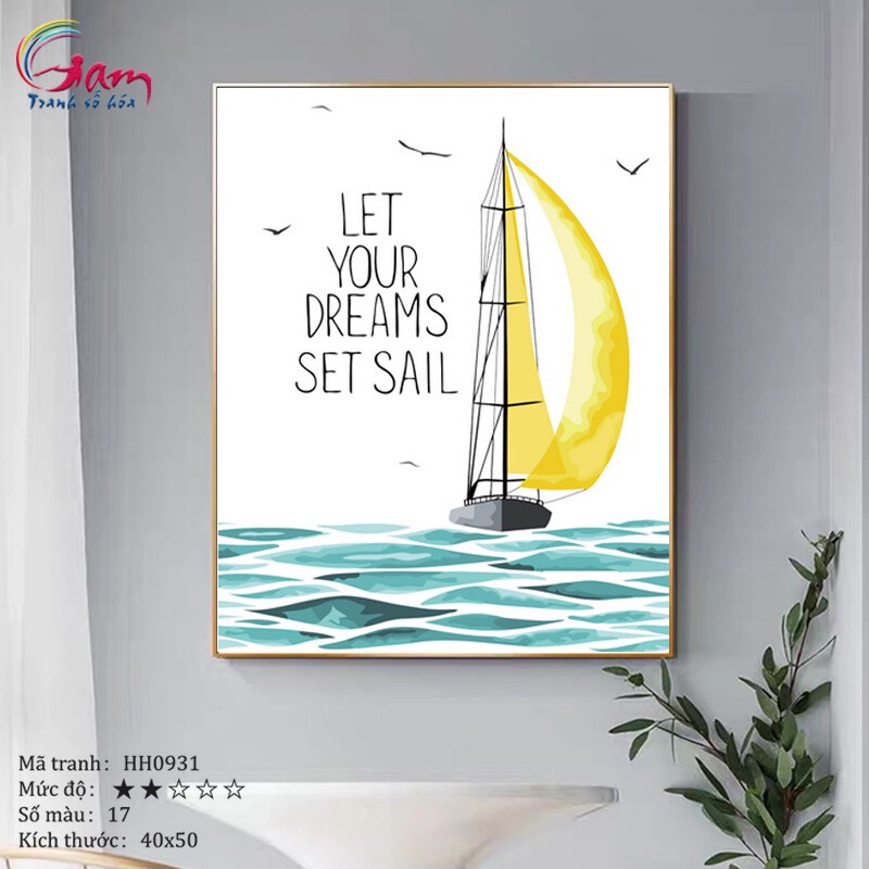 Tranh tô màu số hóa Gam Thuyền buồm và biển xanh hiện đại đơn giản dễ vẽ HH0931 Your dream