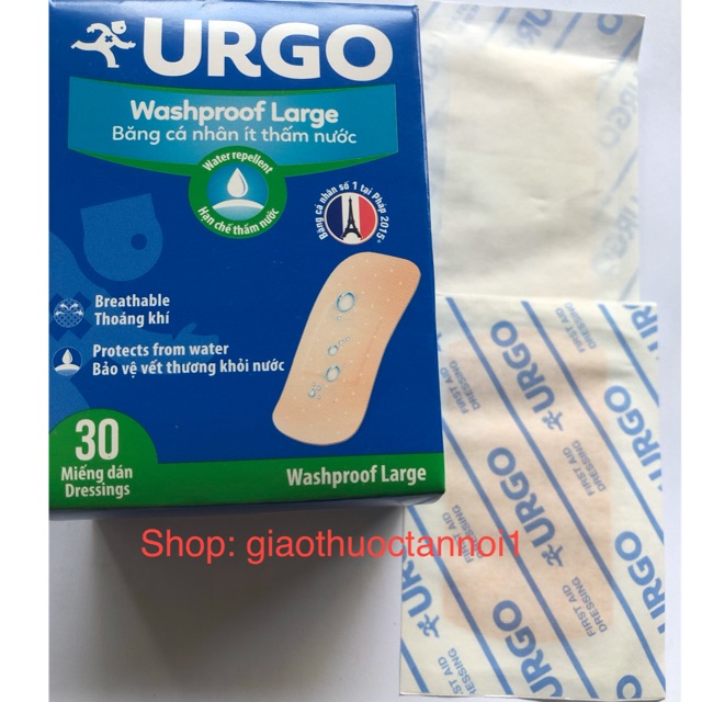 BĂNG CÁ NHÂN ít thấm nước Urgo Washproof Large là sản phẩm băng cá nhân số 1 tại Việt Nam &amp; Pháp