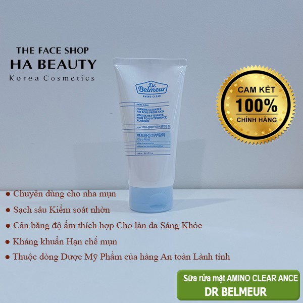 Sữa rửa mặt cho da mụn The Face Shop Dr Belmeur Amino Clear Foaming Cleanser For Acne-Prone Skin 150ml kể cả da nhạy cảm