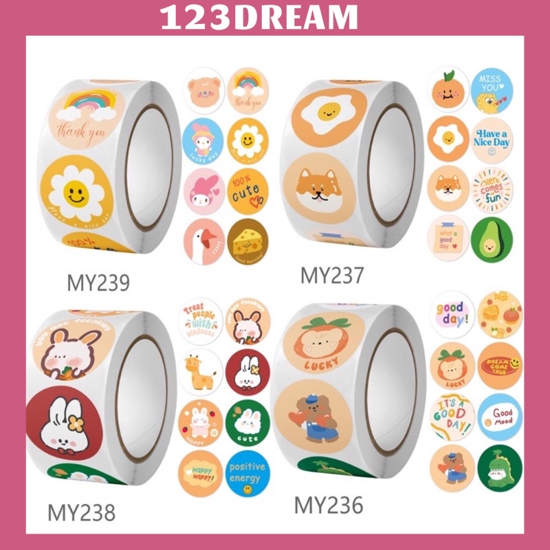 Lẻ 100 Tem Nhãn Dán Sticker 123dream bơ khủng long phô mai size 2.5cm có keo dính