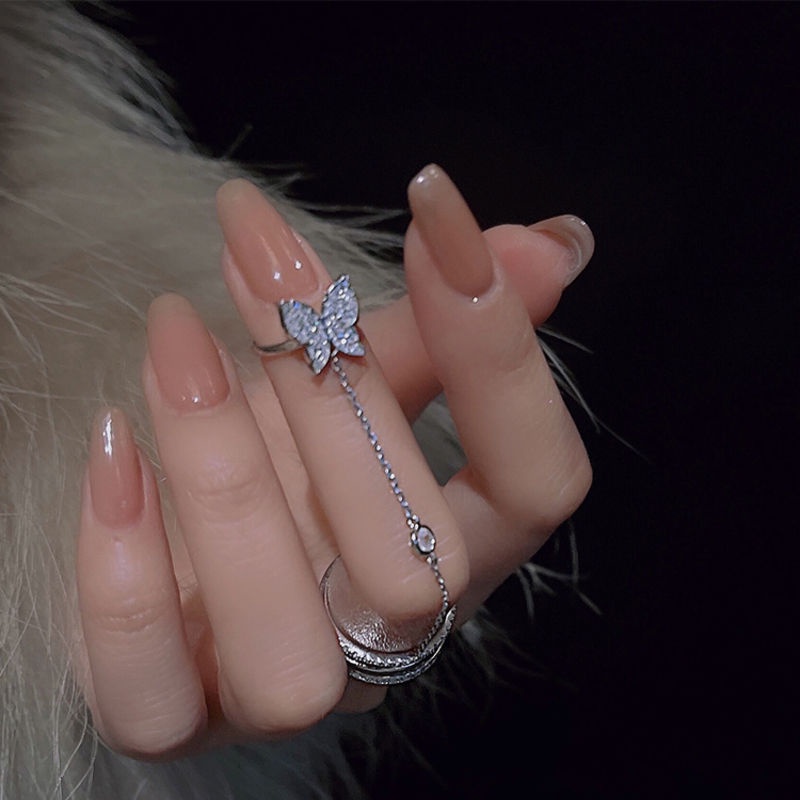 Nhẫn Một Mảnh Đính Đá zircon Tua Rua Hình Bướm Phong Cách Âu Mỹ Cho Nữ