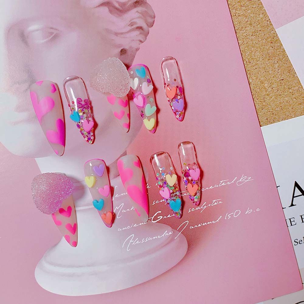 [Hàng mới về] Túi phụ kiện trang trí móng tay màu kẹo trong suốt hình nơ gấu trái tim 3d diy