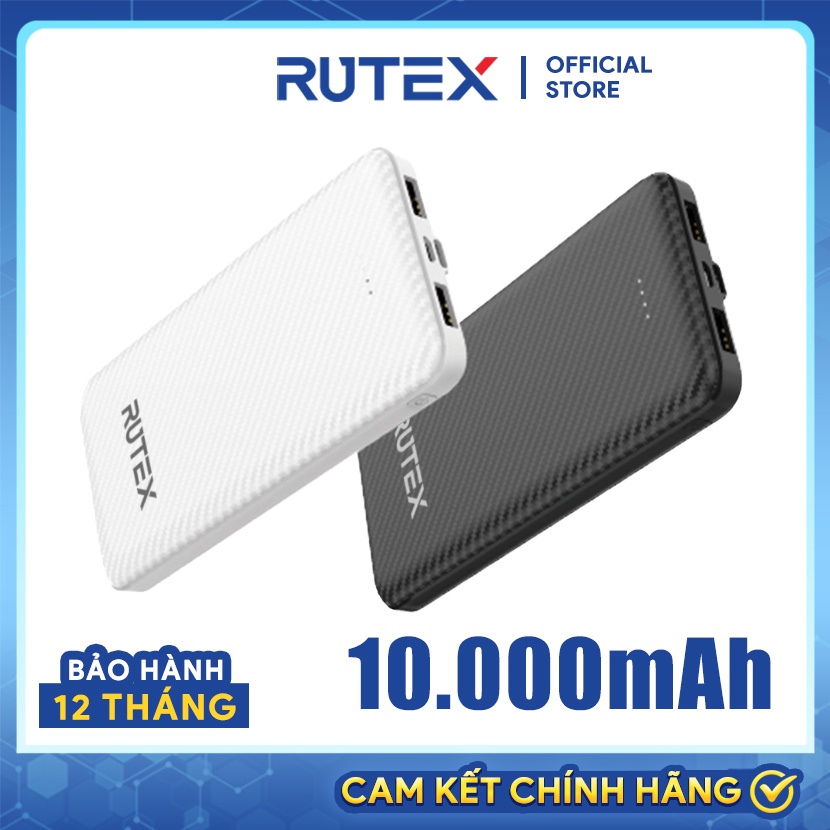 Sạc dự phòng,không dây RUTEX 10000mAh dung lượng chuẩn hỗ trợ đầu ra USB và TypeC với đèn báo nguồn LED - BH 12 Tháng