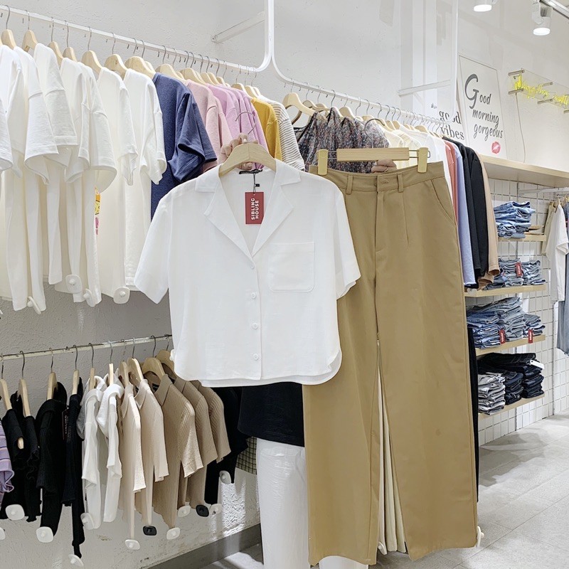Áo sơ mi trắng cổ pijama ngắn tay Moris