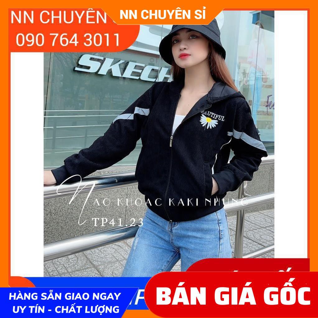 ÁO KHOÁC KAKI NHUNG TĂM THÊU HOA CÚC PHẢN QUANG - ÁO KHOÁC NHUNG THÊU HOA - ÁO KHOÁC PHẢN QUANG TP41.23 ⚡100% ẢNH THẬT⚡
