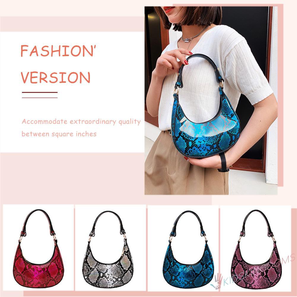 【Big Sale】Retro Women Snake Print PU Shoulder Underarm Bag Casual Small Hobos Handbag