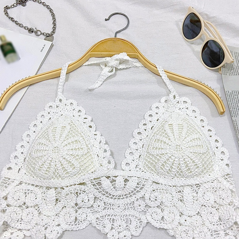 Áo Croptop Dệt Kim Hai Dây Họa Tiết Hoa Xinh Xắn Thời Trang Cho Nữ