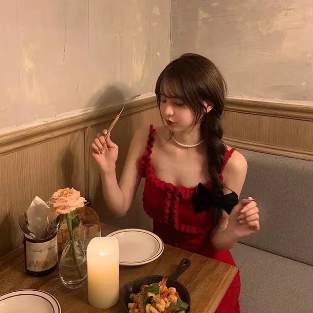 QADCOL  Đầm Hai Dây Dệt Kim Dáng Ôm Thời Trang Cho Nữ