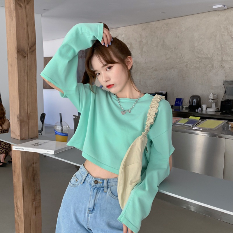 Áo Sweater Mỏng Tay Dài Lưng Cao Phong Cách Mới Dành Cho Nữ FT6058