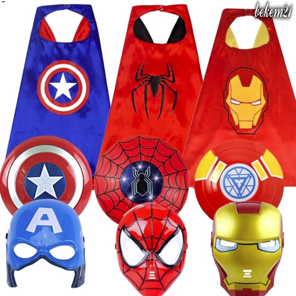 Set bộ áo choàng mặt nạ khiên phòng thủ của Người Nhện,Người Sắt,Đội Trưởng Mỹ,Người Dơi,Hulk Biệt Đội Siêu Anh Hùng Ave