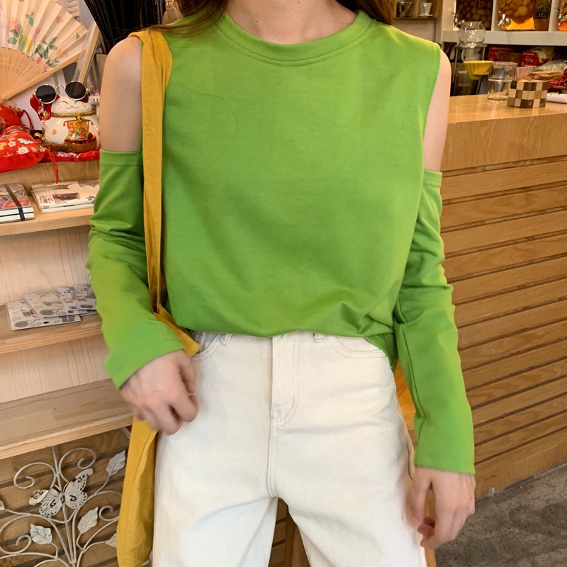 Áo thun SUXI trễ vai màu trơn phong cách Hàn Quốc thời trang dành cho nữ