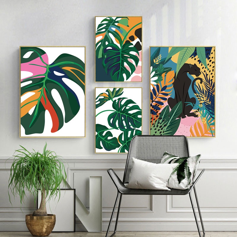 Tranh vải canvas treo tường in hình động vật và rừng cây nhiều mẫu tùy chọn phong cách Bắc Âu dành cho trang trí nhà cửa