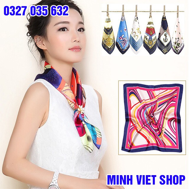 Khăn Turban Lụa Satin 50x50cm Buộc Túi, Quàng Cổ, Choàng Đầu Cho Nữ