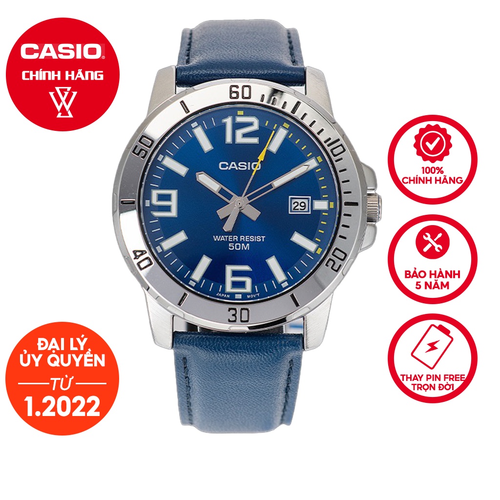 Đồng Hồ Quartz Nam Casio WATCHSTORE MTP-VD01L-2BVUDF Thiết Kế Kính Khoáng 45mm, Dây Đeo Da Và Vỏ Thép Không Gỉ