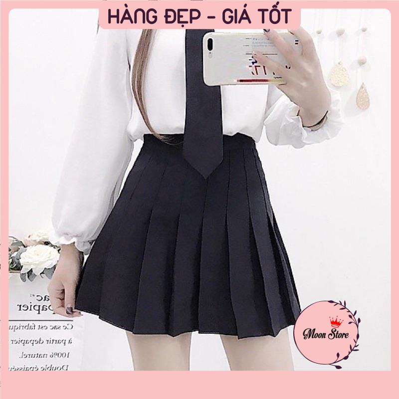 Chân váy ngắn tennis xòe xếp li dáng chữ a ngắn màu trắng đen xếp ly cạp lưng cao