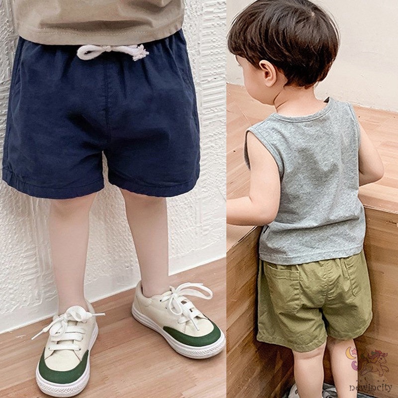 Quần Short Lưng Thun Phối Dây Rút Thời Trang Mùa Hè Hàn Quốc Cho Bé Trai