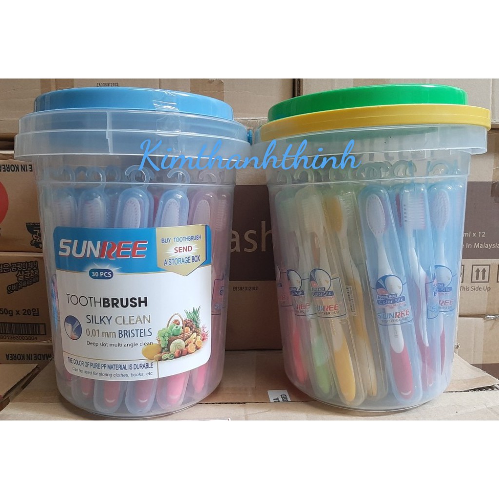 (KTT) Xô 30 bàn chải đánh răng SUNREE có móc treo  với đầu lông 0.01 mm - Thái Lan
