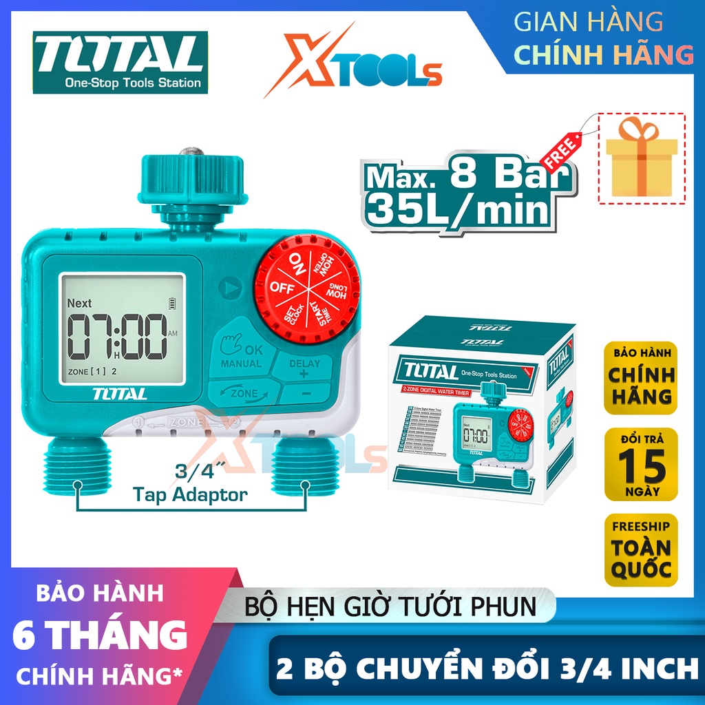 Bộ hẹn giờ tưới cây kỹ thuật số Total THHCQ9206 đồng hồ hẹn giờ tưới cây dùng pin van 3/4 inch IPX4 [CHÍNH HÃNG][XTOOLS]