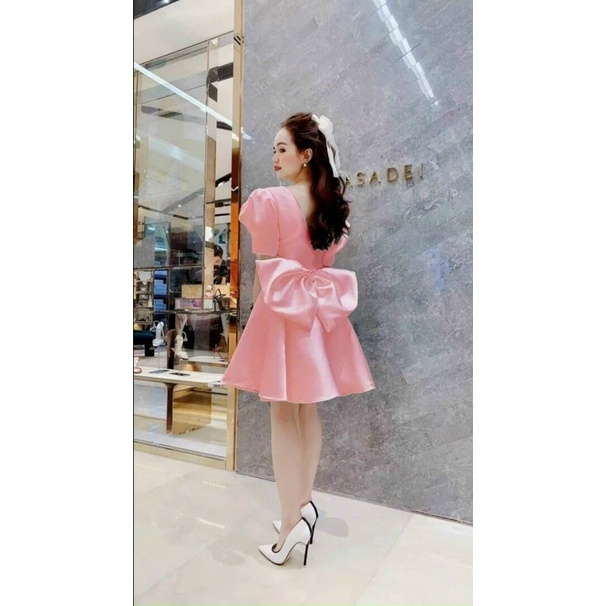 Đầm Xòe Tay Phồng Nơ Lưng Dễ Thương