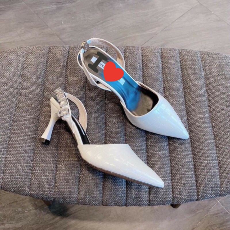 Giày Cao Gót Quai Hậu khoá chữ 6P Mũi Nhọn - VNXK Cao cấp - Full Size 35-39