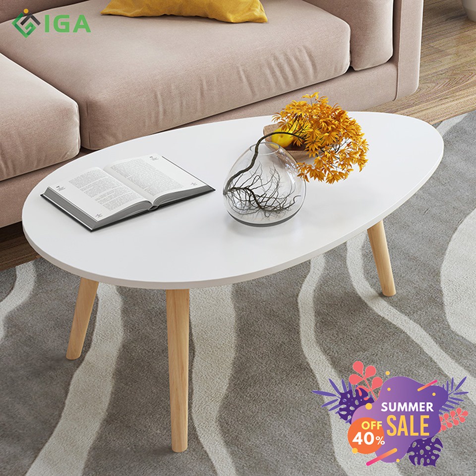 Bàn trà sofa IGA hiện đại hình trứng màu Trắng phòng khách GP55.01