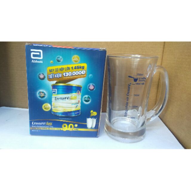 Ly thủy tinh ensure chia ml,có quai cầm