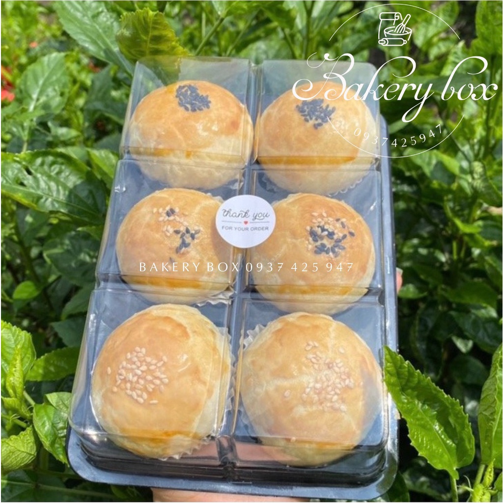 FG332 | 100 Hộp 6 Ngăn Đế Đen Lớn Đựng Bánh Mochi, Bánh Trung Thu 75gr